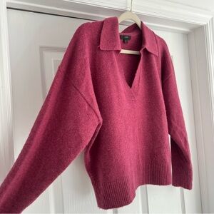J.CREW Cranberry polo Collared V-Neck Sweater